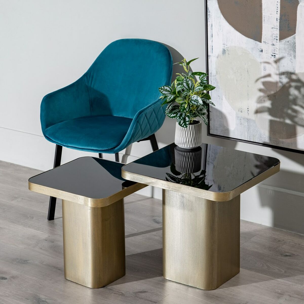 Sidobord Glas Svart Gyllene Metall 40 x 40 x 45 cm - 5