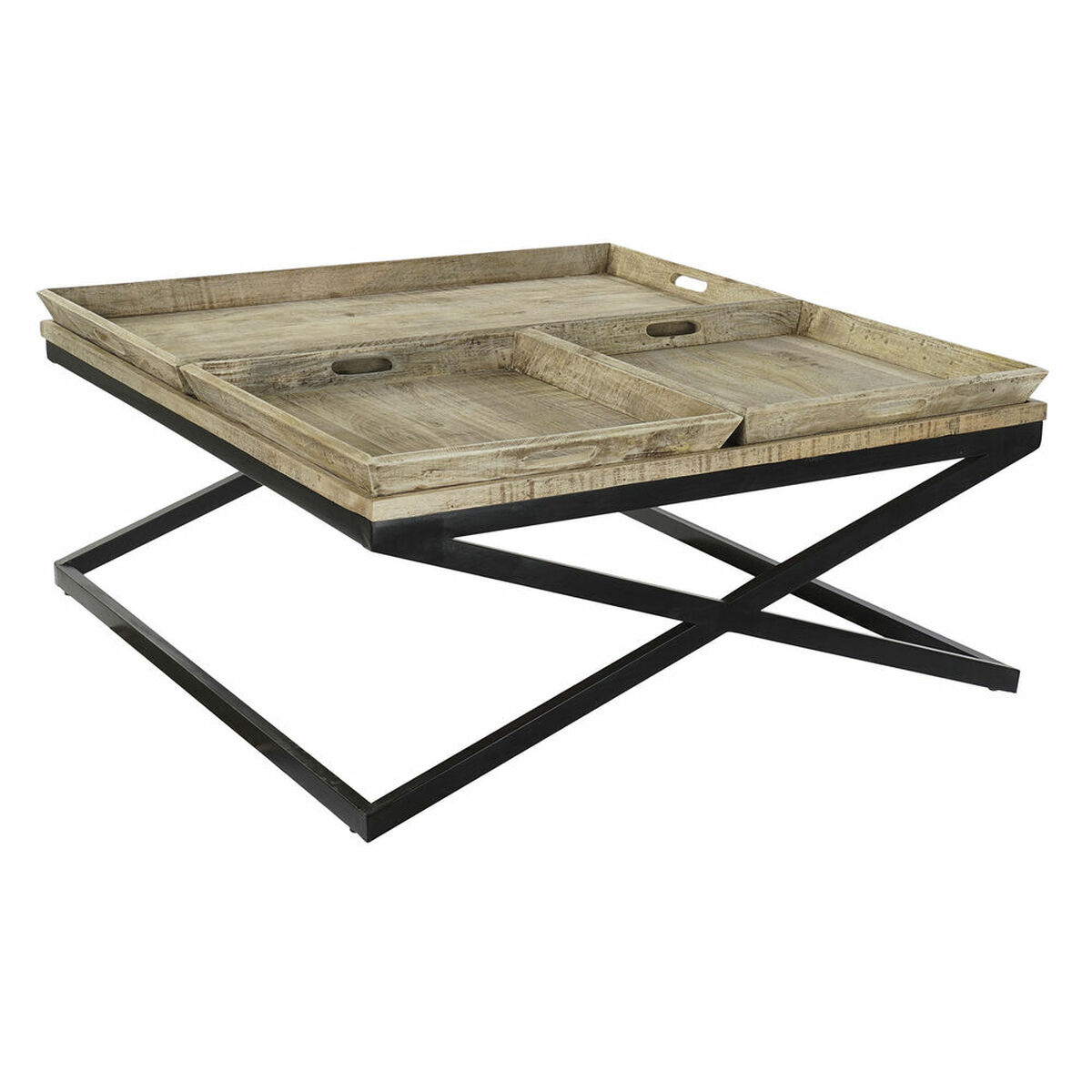 Soffbord DKD Home Decor Svart Naturell Trä Metall 120 x 120 x 55 cm - 8