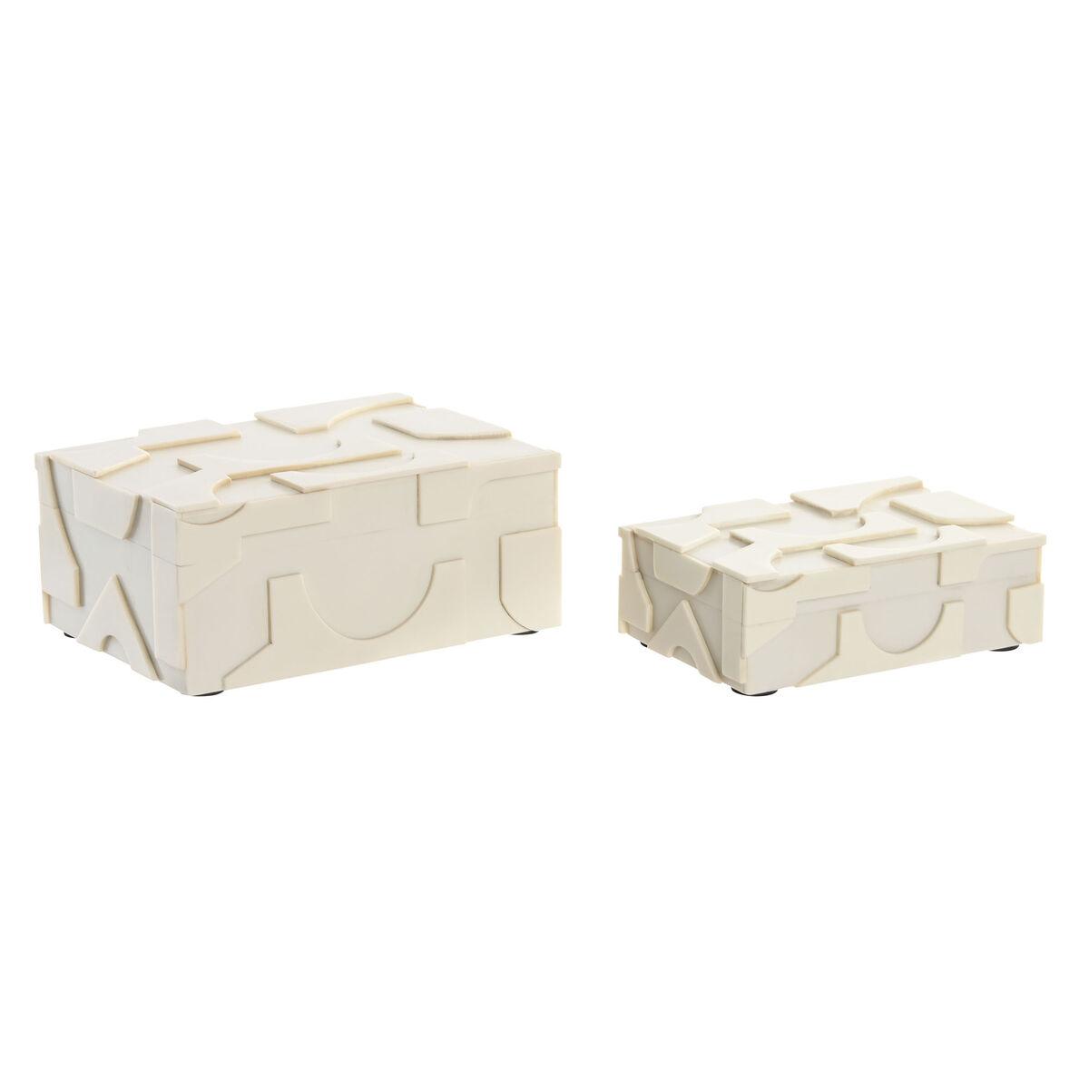Smyckeskrin Home ESPRIT Vit Harts Ben 18 x 13 x 7,5 cm (2 Delar)