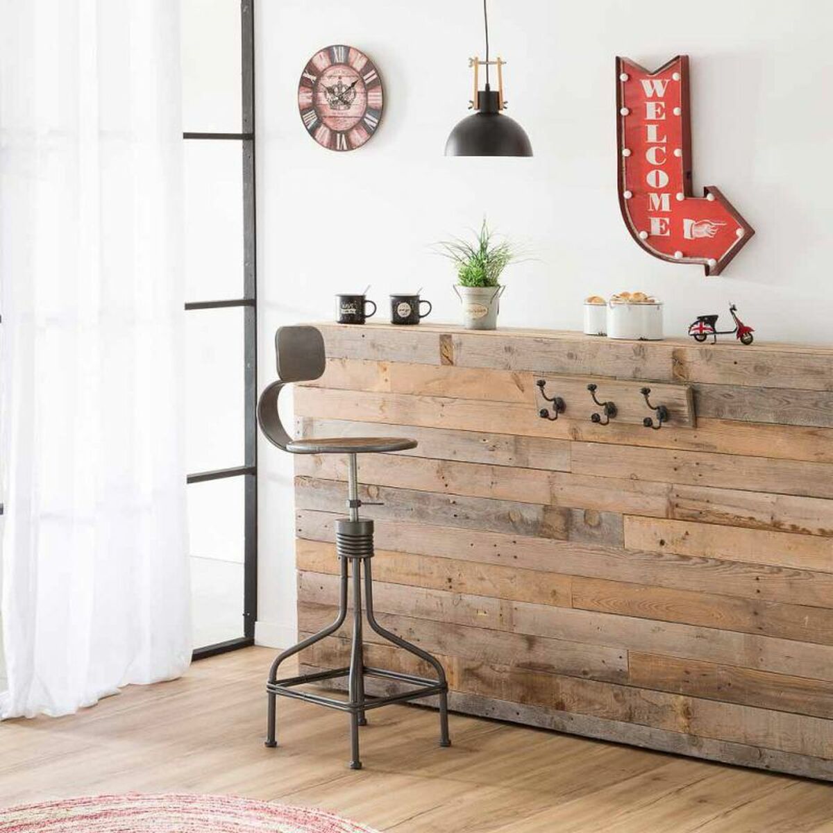 Väggplatta Alexandra House Living Welcome Röd Järn 4 x 64 x 43 cm Belysning - 2