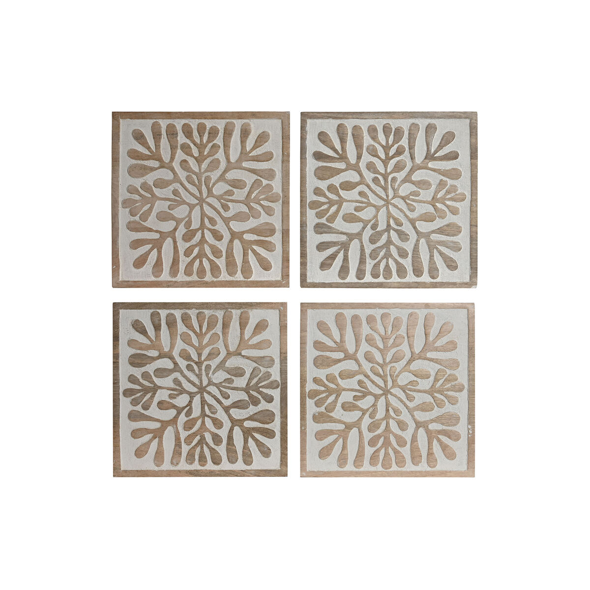 Väggdekoration Home ESPRIT Vit Naturell Blommig 60 x 2,5 x 60 cm (4 Delar)