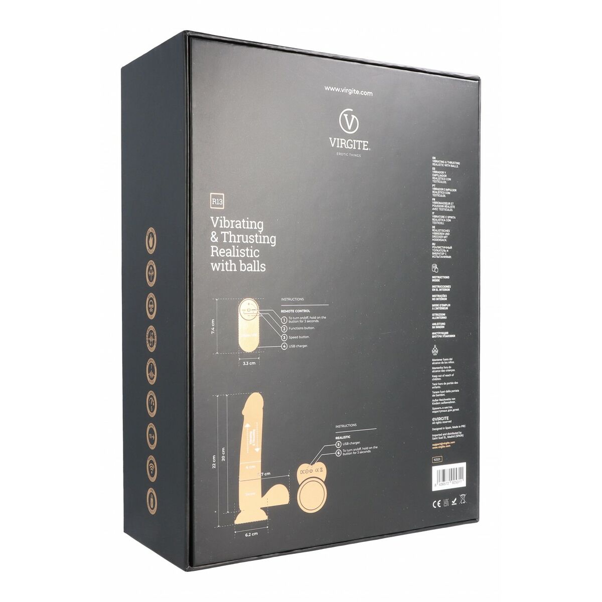 Realistisk dildo Virgite R13 Svart 20 cm - 4