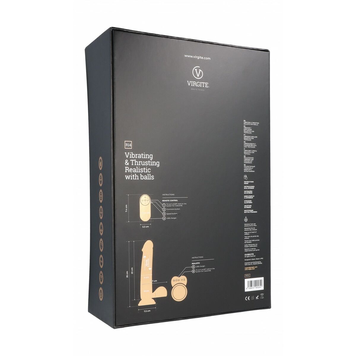 Realistisk dildo Virgite R14 Svart 23 cm - 4