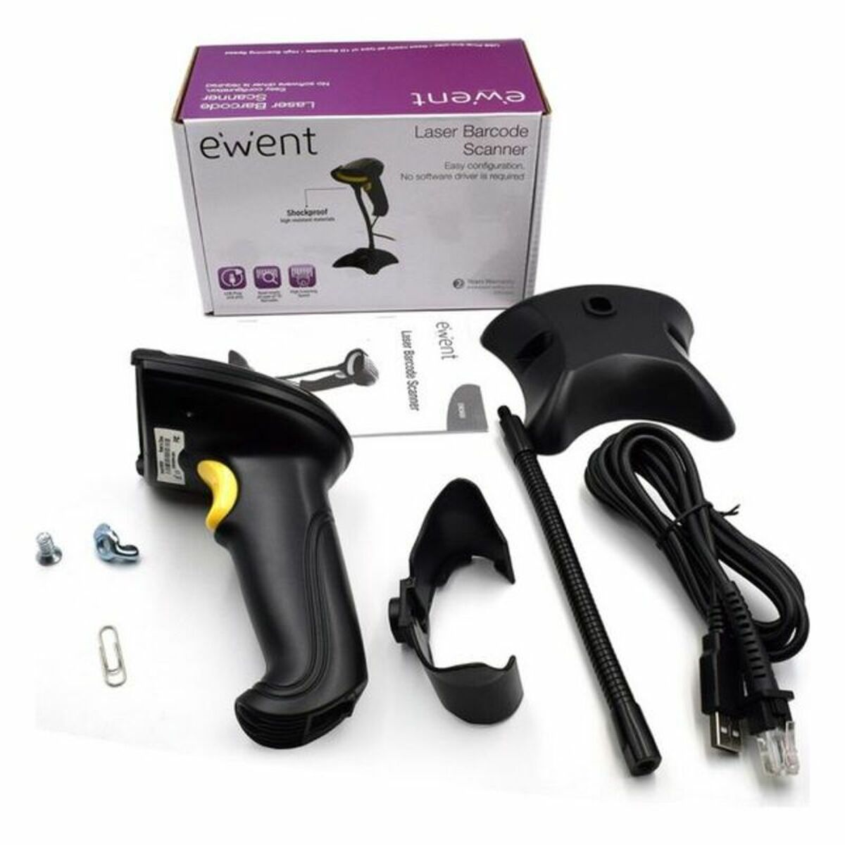 Sträckkodsläsare med hållare Ewent EW3400 LED USB - 11