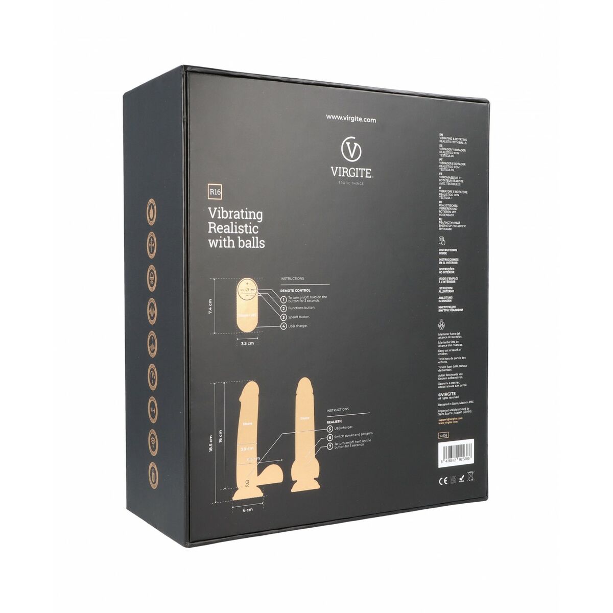 Realistisk dildo Virgite R16 Svart 16 cm - 4