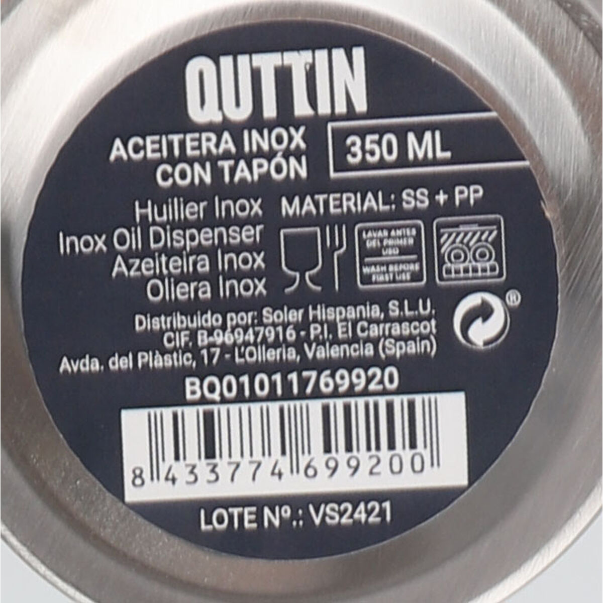 Oljeflaska Quttin 350 ml Rostfritt stål Silvrig (12 antal) - 5
