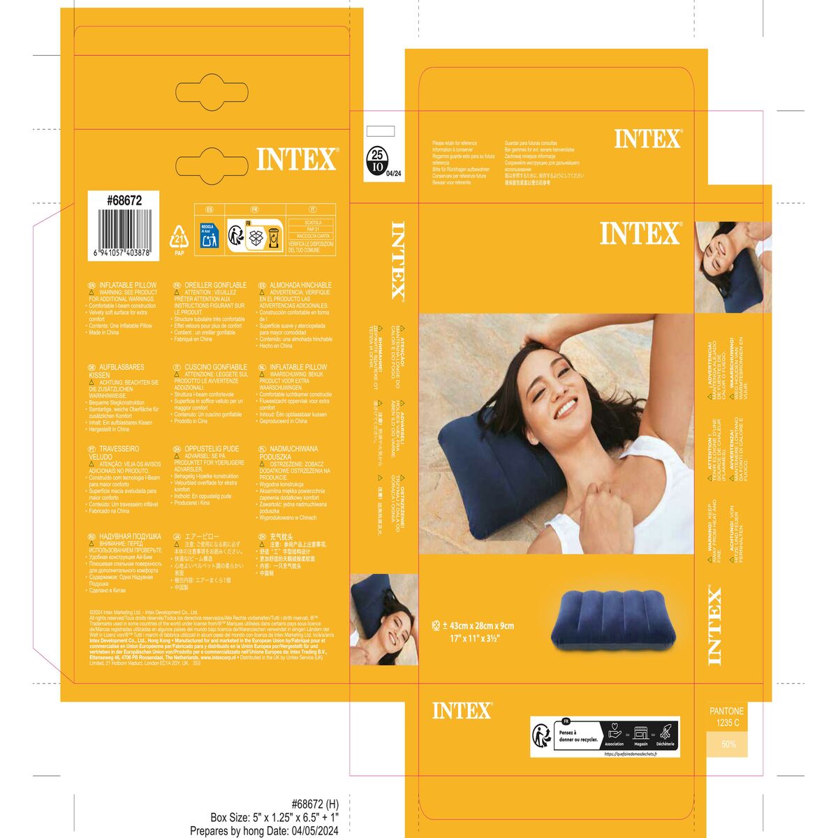 Kudden Intex Downy Pillow Upplåsbar Blå 43 x 9 x 28 cm (24 antal) - 11