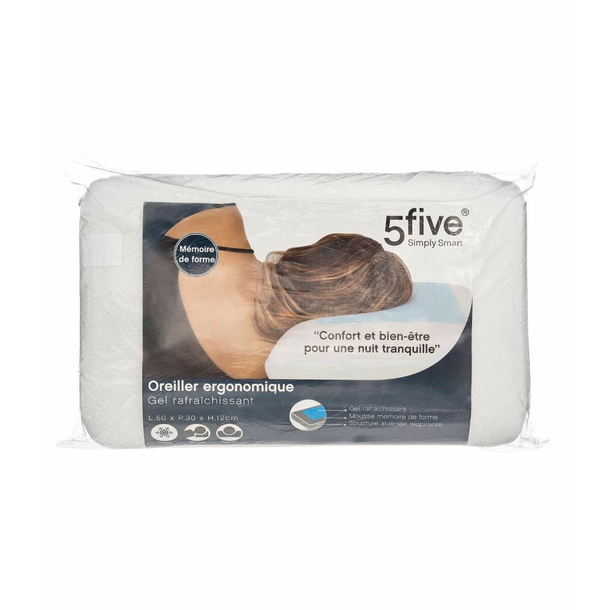 Kudden Tevere 5five Simply Smart 50 x 30 x 12 cm Vit Ergonomiskt Uppfriskande Gel - 2