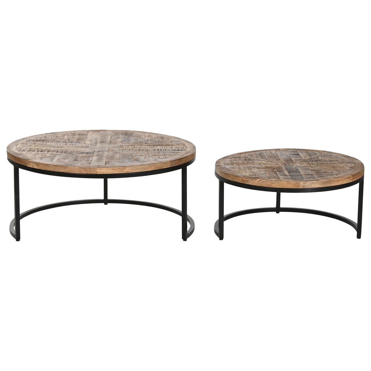 2-bordsset Home ESPRIT Brun Svart Naturell Metall Mangoträ 90 x 90 x 40 cm - 4