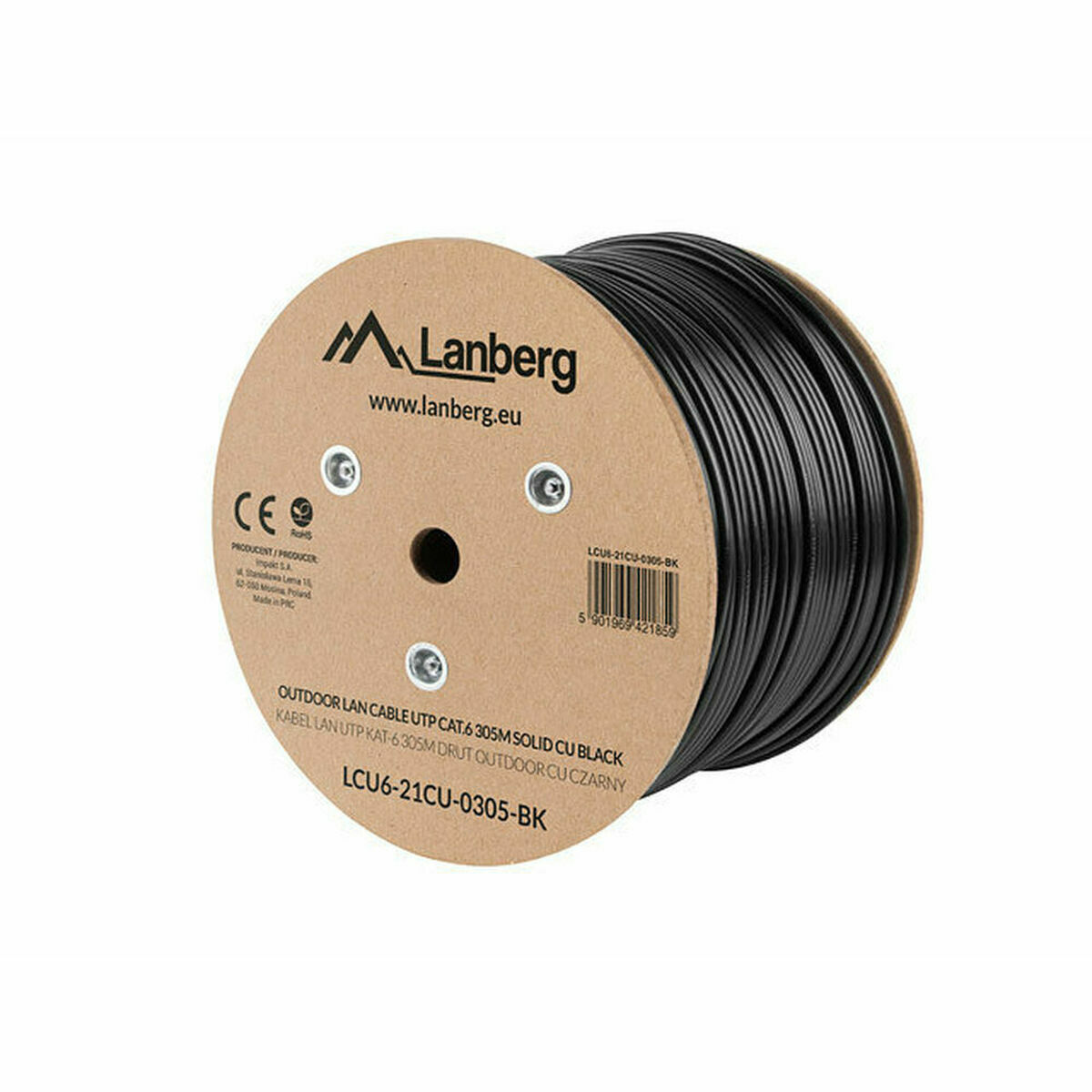 Nätkabel UTP Styv Kategori 6 Lanberg LCU6-21CU-0305-BK Svart 305 m