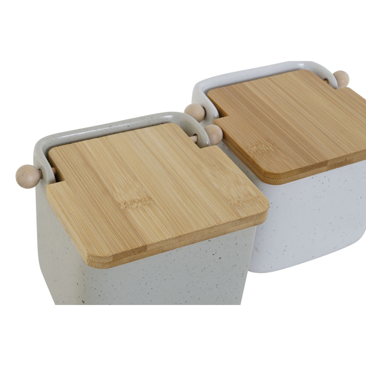 Saltkar med lock Home ESPRIT Vit Beige Naturell Bambu Dolomite 15 x 12 x 11 cm (2 antal) - 3