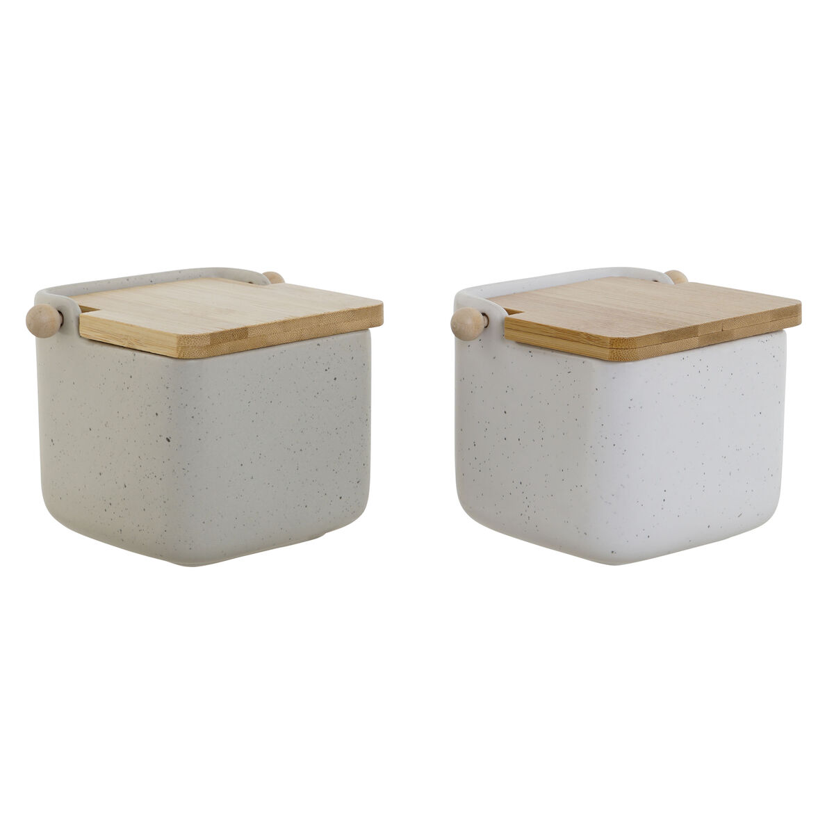 Saltkar med lock Home ESPRIT Vit Beige Naturell Bambu Dolomite 15 x 12 x 11 cm (2 antal)