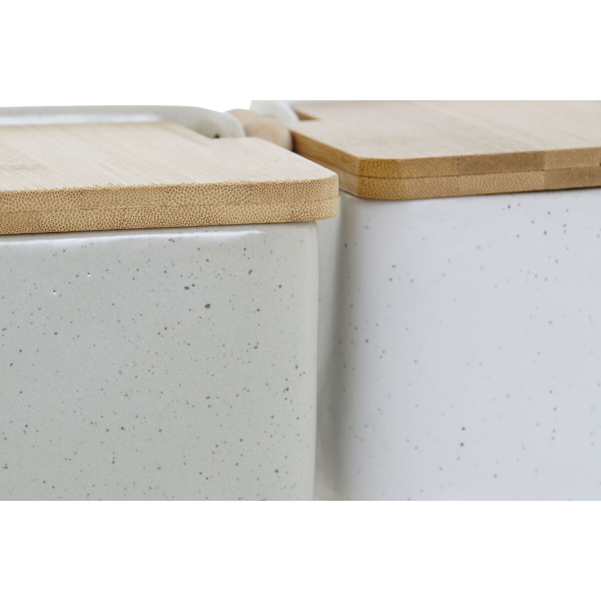 Saltkar med lock Home ESPRIT Vit Beige Naturell Bambu Dolomite 15 x 12 x 11 cm (2 antal) - 2