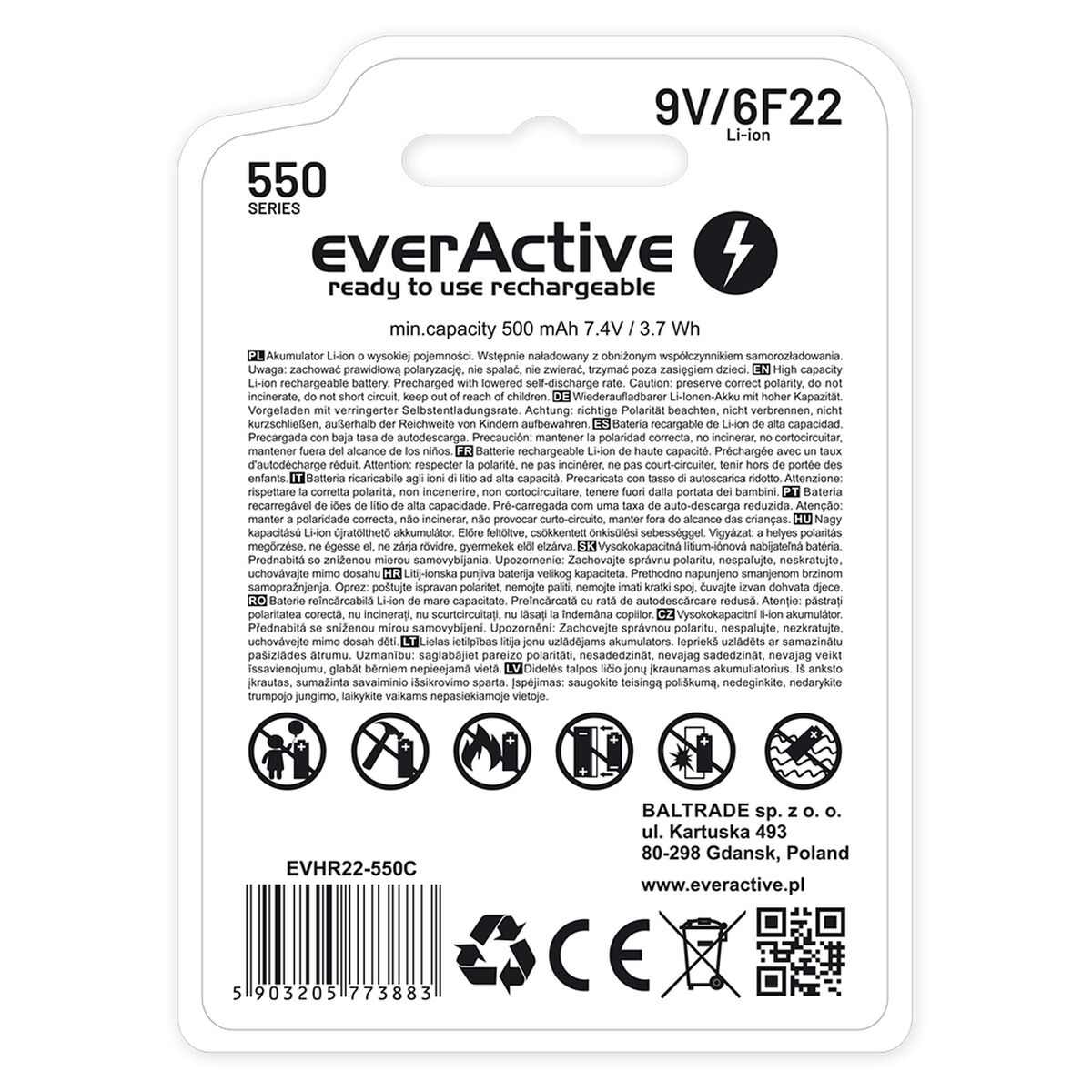 Laddningsbara Batterier EverActive EVHR22-550C 9 V - 2