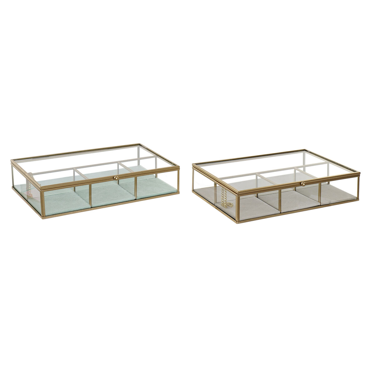 Smyckeskrin DKD Home Decor Glas Metall Grön Ljusgrå (27 x 15 x 5,5 cm) (2 antal)