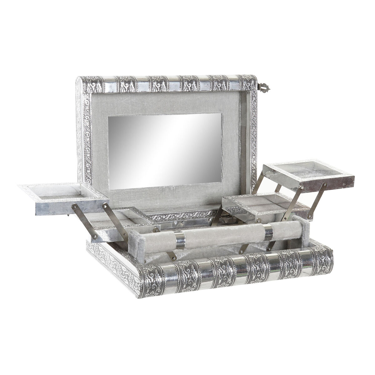 Smyckeskrin Home ESPRIT Silvrig Naturell Trä Aluminium 27,5 x 21 x 7,6 cm
