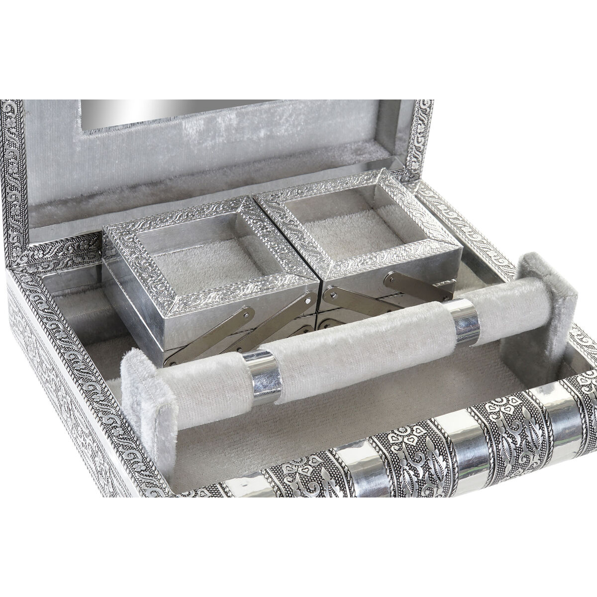 Smyckeskrin Home ESPRIT Silvrig Naturell Trä Aluminium 22,5 x 18,8 x 7,6 cm - 2