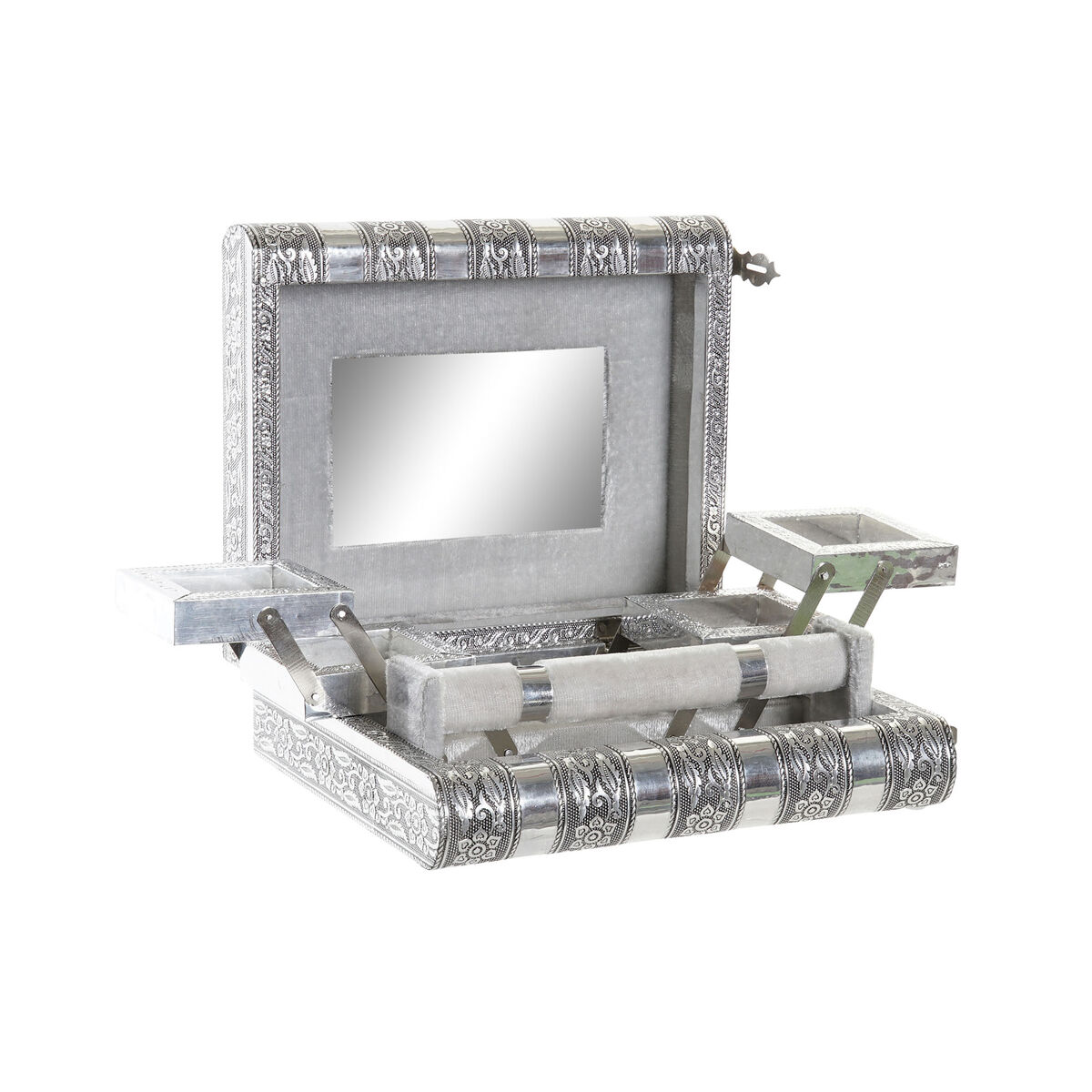 Smyckeskrin Home ESPRIT Silvrig Naturell Trä Aluminium 22,5 x 18,8 x 7,6 cm