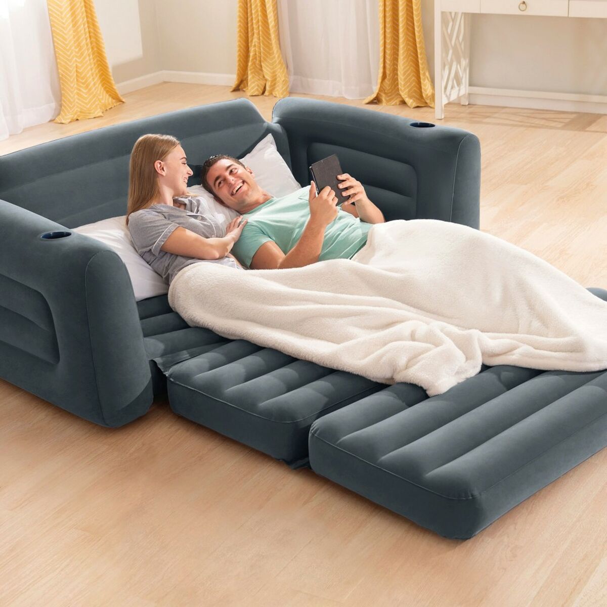 Uppblåsbar bäddsoffa Intex Pull-Out 203 x 66 x 224 cm Grå - 2