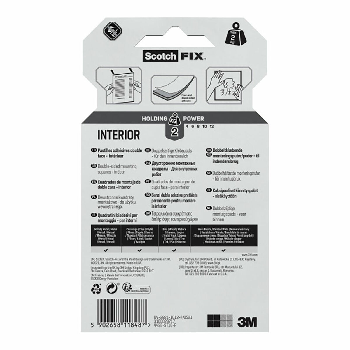 Dubbelsidig Tejp Scotch 2 Kg 2,5 x 2,5 cm Vit (16 antal) - 2