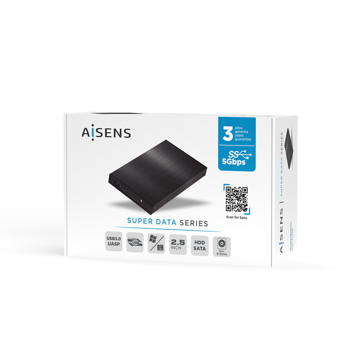 Externlåda Aisens ASE-2523B Svart 2,5" - 5
