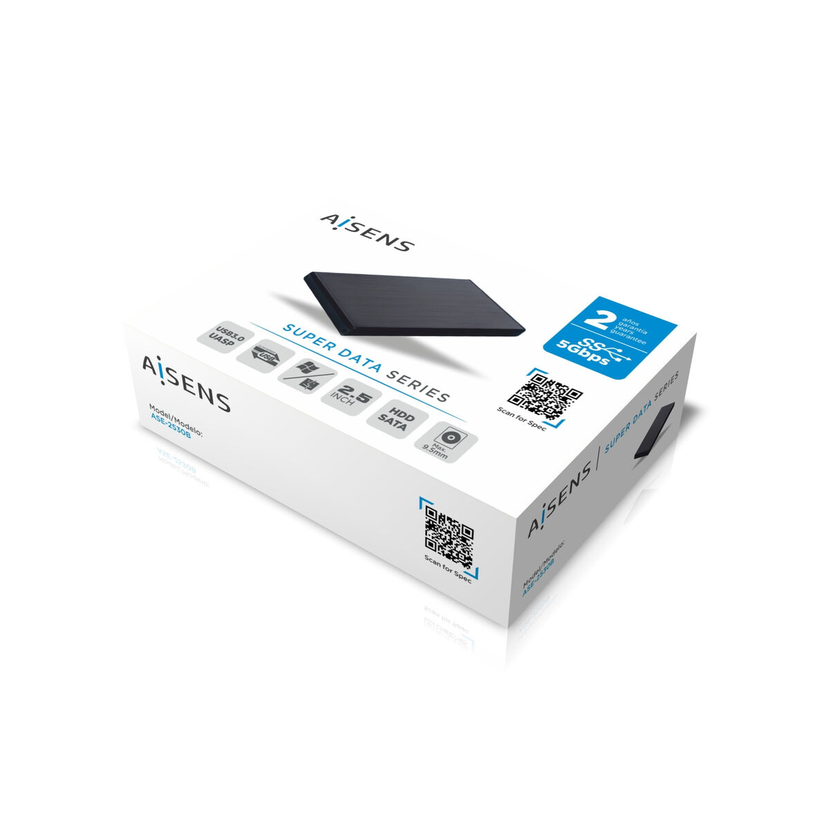 Externlåda Aisens ASE-2530B Svart 2,5" USB 3.1 - 2