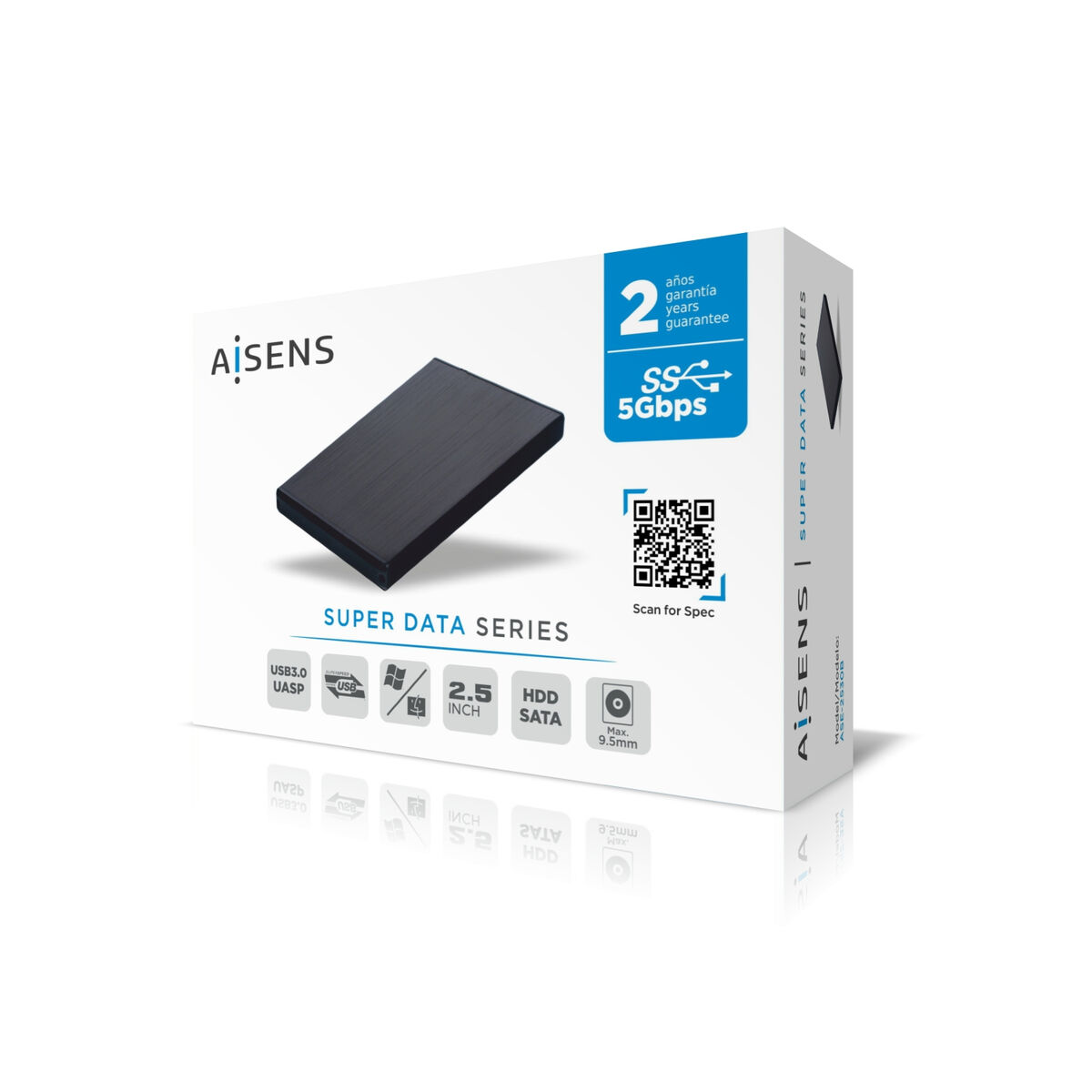 Externlåda Aisens ASE-2530B Svart 2,5" USB 3.1 - 3