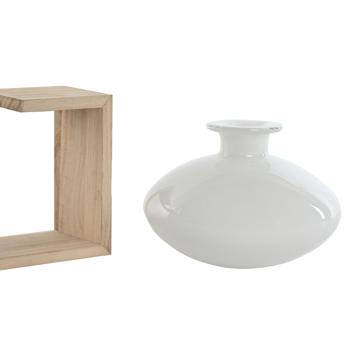 Vas Home ESPRIT Vit Naturell Trä Glas 22 x 16 x 15 cm - 3