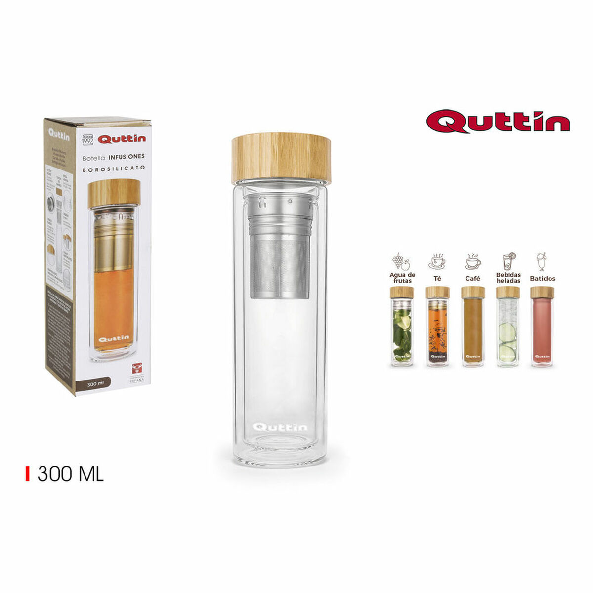 Flaska Quttin Glas Borosilikatglas (300 ml) - 3