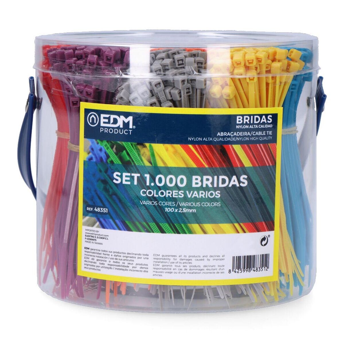 Nylonkabelband EDM 48351 Blandade färger 100 x 2 mm 100 x 2,5 mm 1000 Unidades - 8