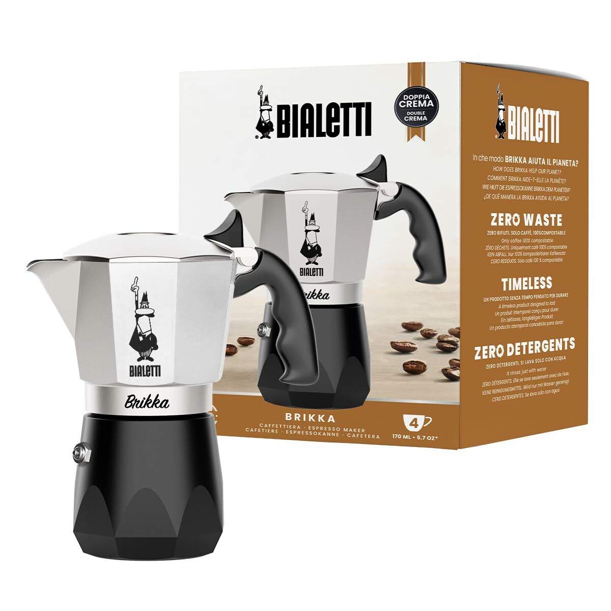 Italiensk Kaffepanna Bialetti Svart Aluminium Termoplast 4 Csészék