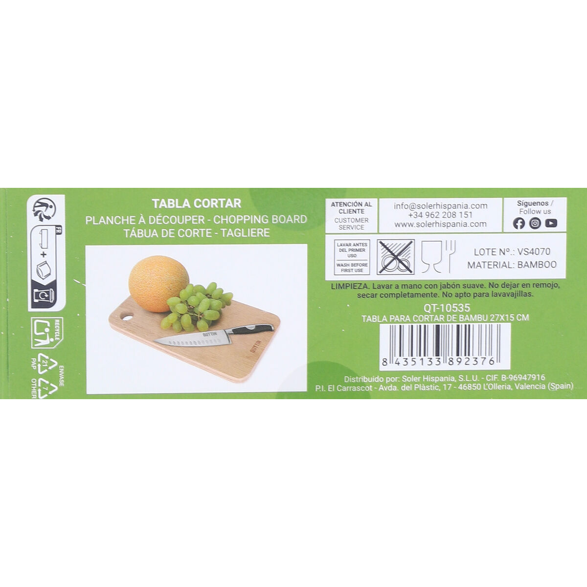 Skärbräda Quttin Quttin Bambu 27 x 15 x 1,5 cm (12 antal) (27 x 15 cm) - 5