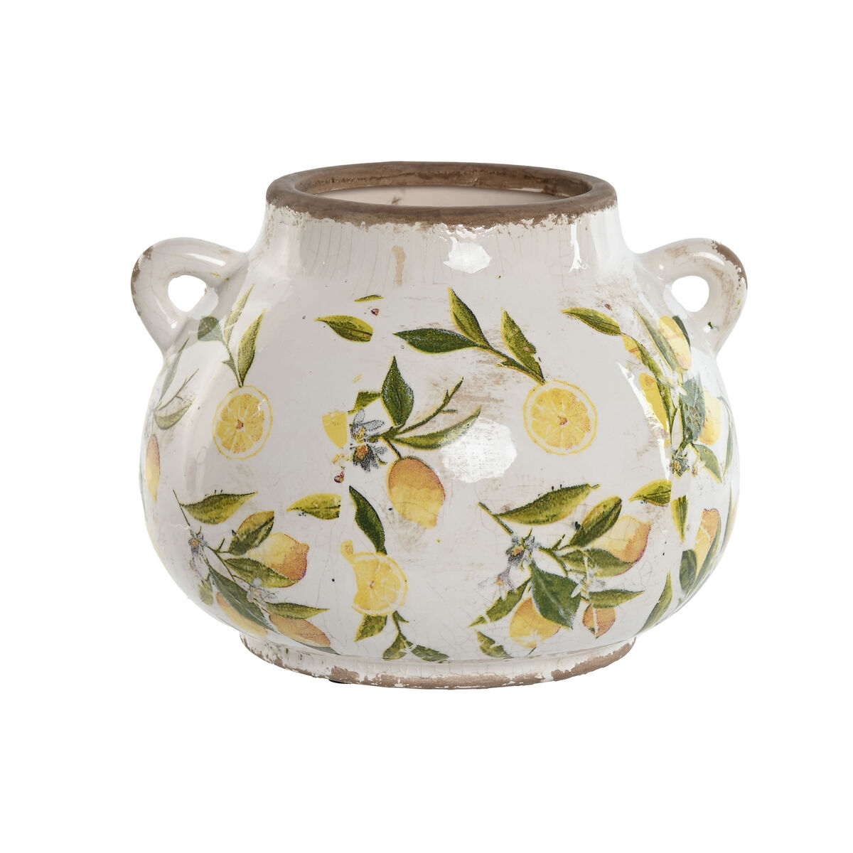 Vas Home ESPRIT Gul Vit Brun Stengods Citron 21 x 20 x 16 cm