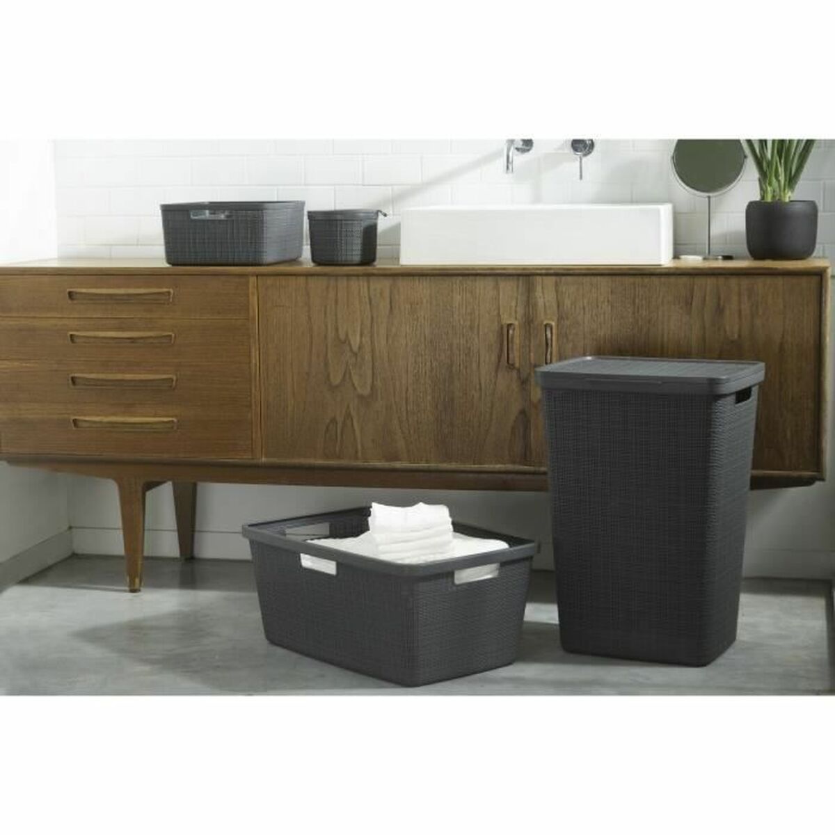 Multifunktionell korg Curver Mörkgrå Jute Plast - 2