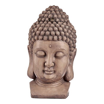 Dekorativ Trädgårdsfigur Buddha Huvud Grå Polyresin (35 x 65,5 x 38 cm)