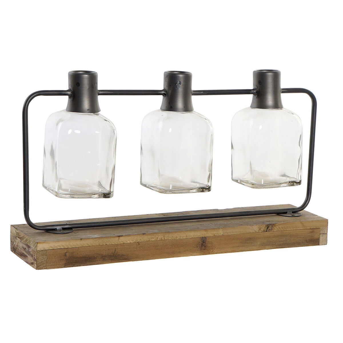 Vas DKD Home Decor Svart Naturell Metall Glas Paulowniaträ 49 x 11 x 27 cm (3 Delar)