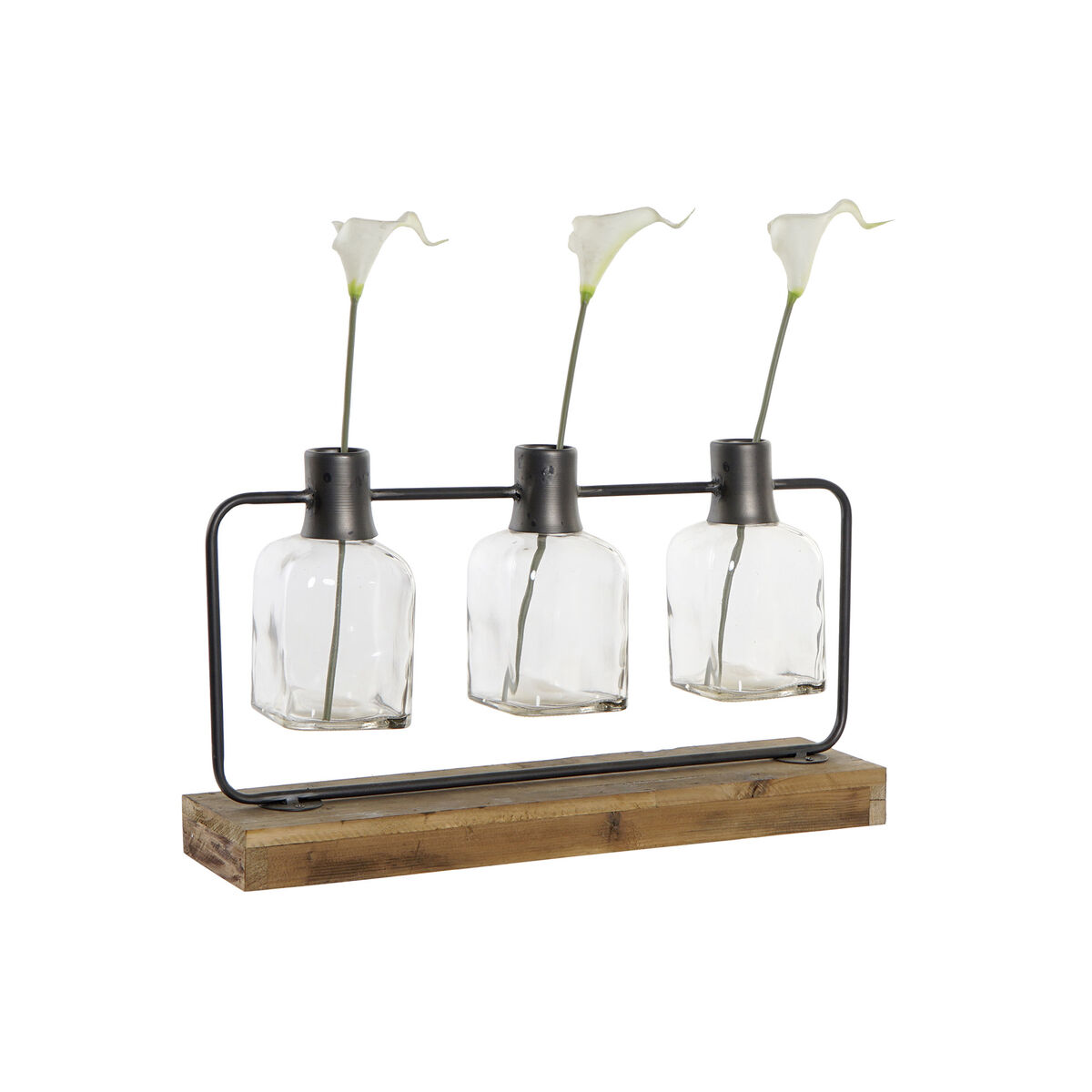 Vas DKD Home Decor Svart Naturell Metall Glas Paulowniaträ 49 x 11 x 27 cm (3 Delar) - 3