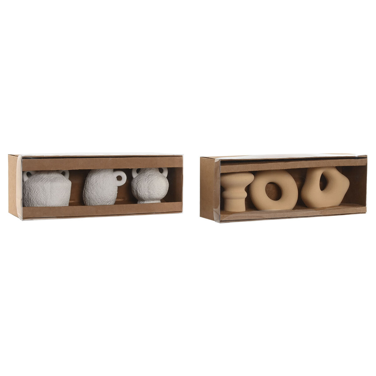 Set med 3 Vasar Home ESPRIT Vit Beige Stengods 32 X 11,5 X 9 cm (3 Delar) (2 antal) - 2