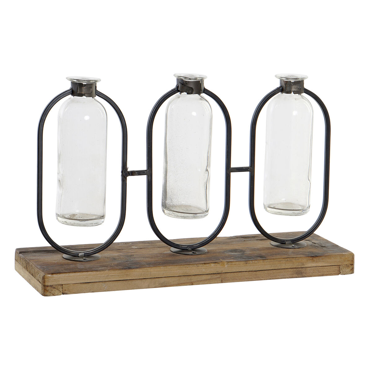 Vas DKD Home Decor Svart Naturell Metall Glas Paulowniaträ 38 x 11,5 x 23 cm (3 Delar)