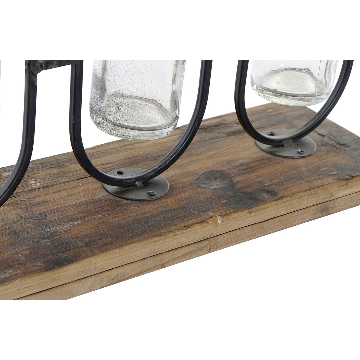 Vas DKD Home Decor Svart Naturell Metall Glas Paulowniaträ 38 x 11,5 x 23 cm (3 Delar) - 4