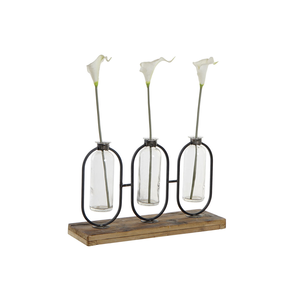 Vas DKD Home Decor Svart Naturell Metall Glas Paulowniaträ 38 x 11,5 x 23 cm (3 Delar) - 3