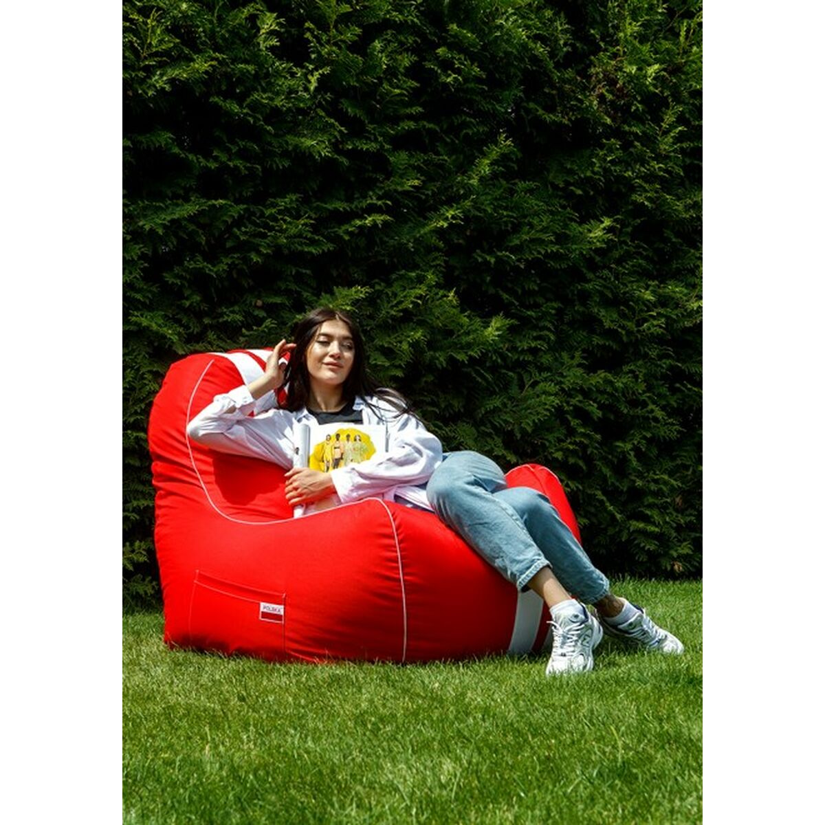 Puff GO GIFT Vit Röd Oxford tejido antidesgarros 140 x 100 x 100 cm 140 x 100 cm - 4