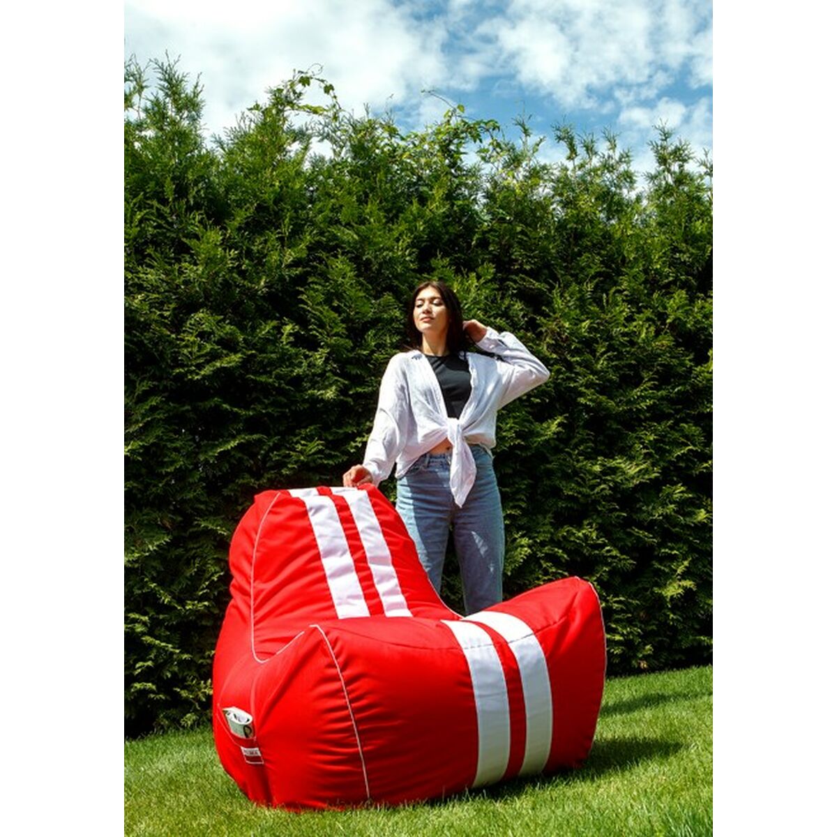 Puff GO GIFT Vit Röd Oxford tejido antidesgarros 140 x 100 x 100 cm 140 x 100 cm - 5