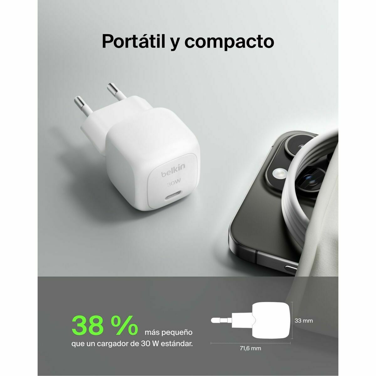 Kabel Lightning Belkin WCA008KQWH Vit 30 W - 2