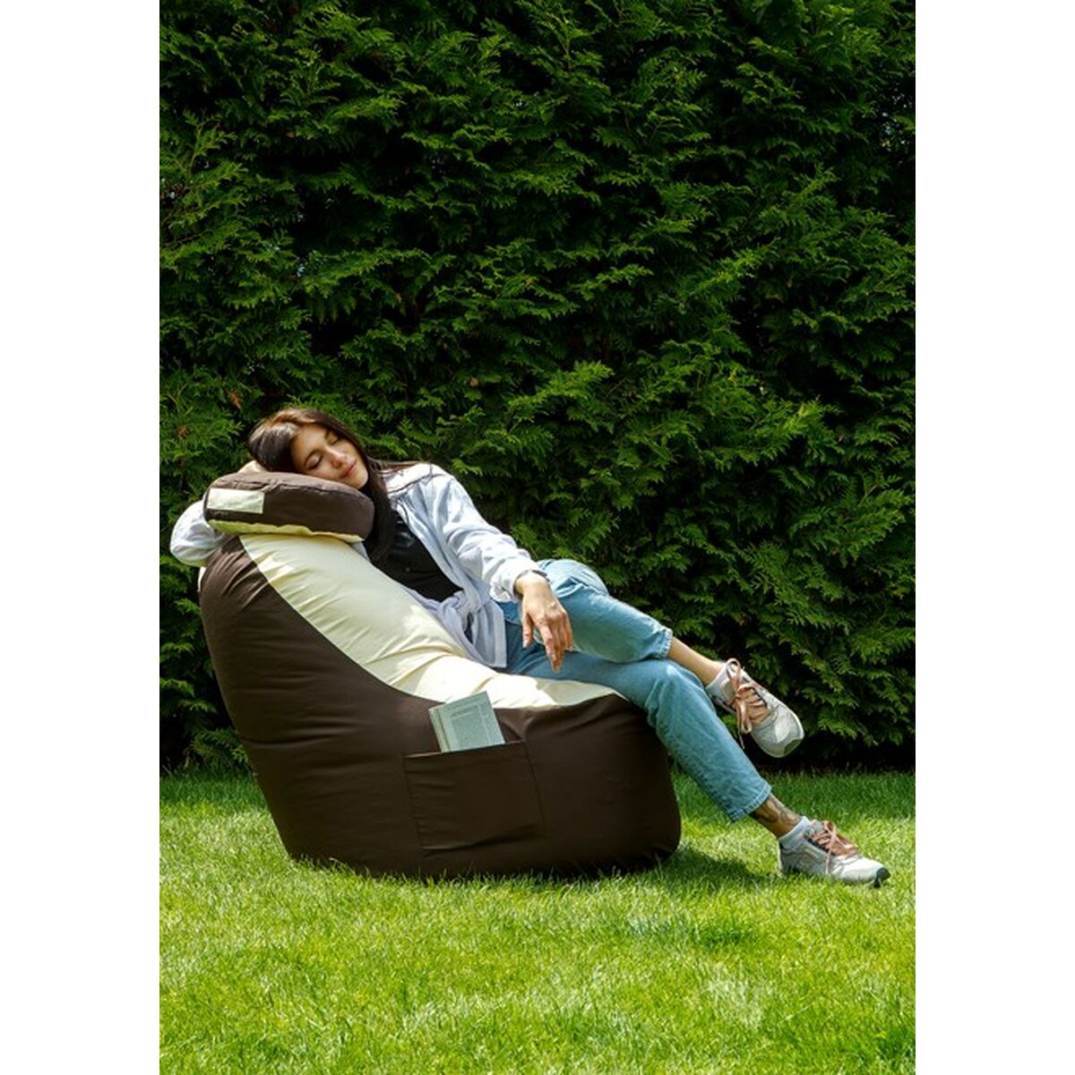 Puff GO GIFT Beige Brons Oxford tejido antidesgarros 120 x 90 x 90 cm - 4