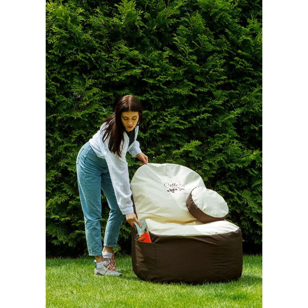 Puff GO GIFT Beige Brons Oxford tejido antidesgarros 120 x 90 x 90 cm - 5