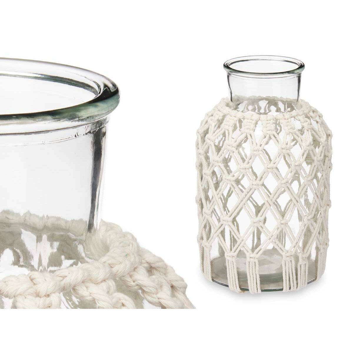 Vas Vit Tyg Glas 18,5 x 30,5 x 18,5 cm (4 antal) Makramé - 2