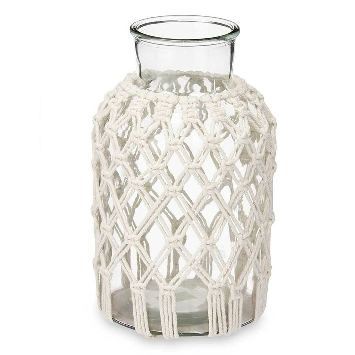 Vas Vit Tyg Glas 18,5 x 30,5 x 18,5 cm (4 antal) Makramé - 3