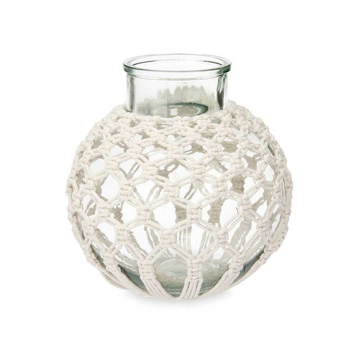 Vas Gift Decor Vit Transparent Tyg Glas Makramé 25 x 26,5 x 25 cm (4 antal) - 3