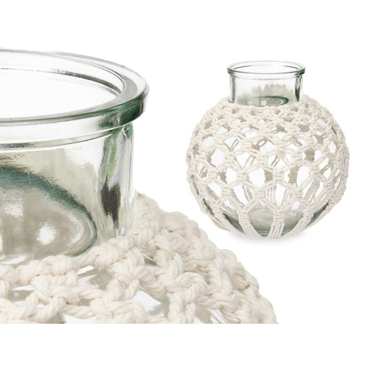 Vas Gift Decor Vit Transparent Tyg Glas Makramé 25 x 26,5 x 25 cm (4 antal) - 2